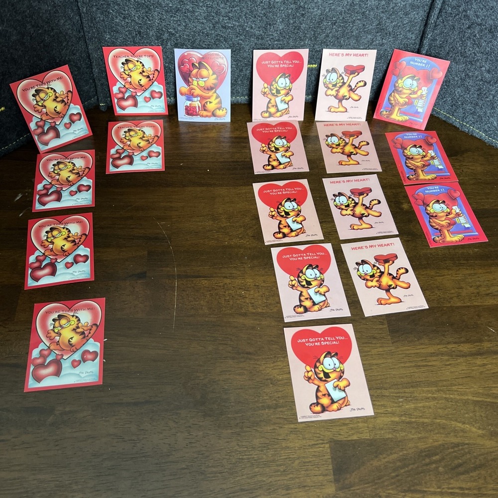 Vintage 1978 Jim Davis Garfield Valentines Trading Cards Set of 19 W/Envelopes